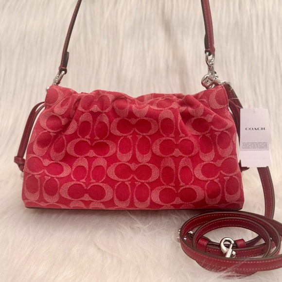 NWT Coach Faye Shoulder Bag In Signature Denim CDB93 denim in Silver/True Red - Picture 6 of 16